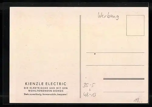 AK Uhrenreklame für Kienzle Electric, Haushaltsuhren in einer bürgerlichen Wohnung