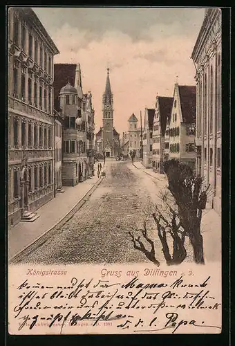 AK Dillingen a. D., Königstrasse mit Kirche