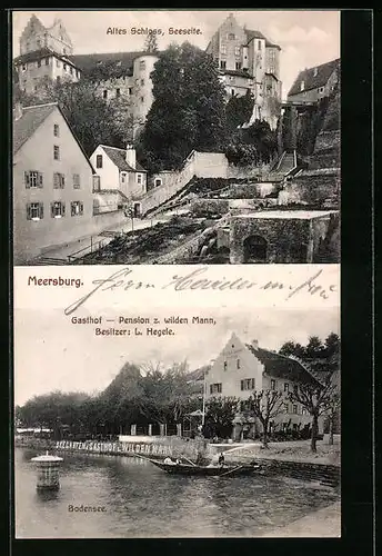 AK Meersburg, Gasthof-Pension z. wilden Mann, Altes Schloss