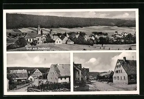 AK Dorsbrunn, Panorama mit Kirche, Strassenpartie