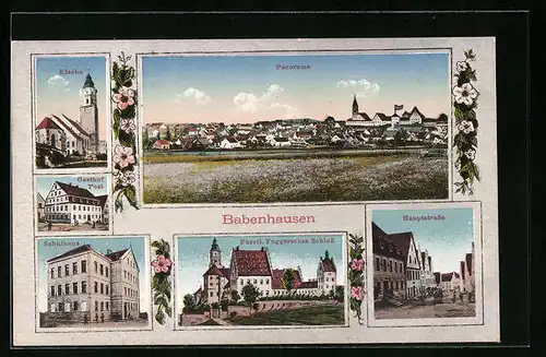 AK Babenhausen, Gasthof Post, Schulhaus, Hauptstrasse