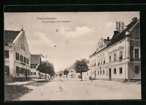 AK Pfaffenhausen, Hauptstrasse mit Postamt