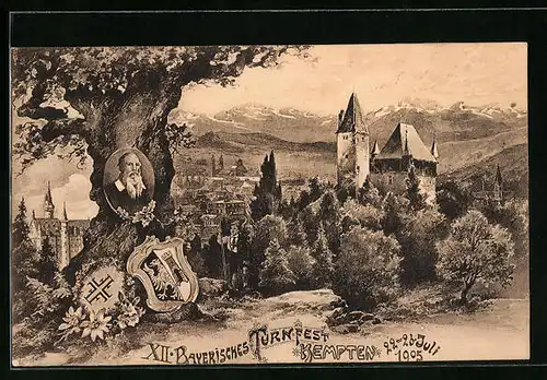 AK Kempten, XII. Bayerisches Turnfest 1905, Panorama, Turnvater Jahn