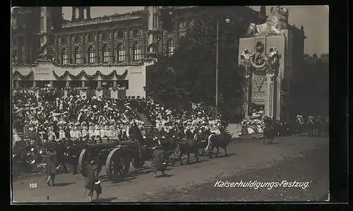 AK Wien, Kaiser-Jubiläum, Huldigungs-Festzug 12. Juni 1908, Feldkanone, Prunktor