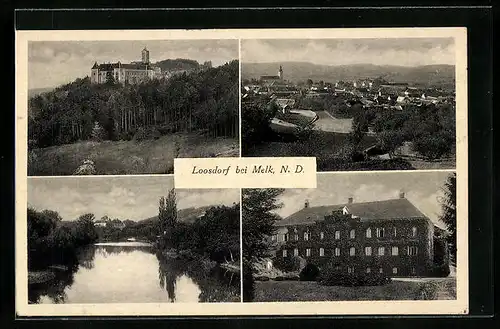 AK Loosdorf b. Melk, Schloss, Flusspartie, Panorama