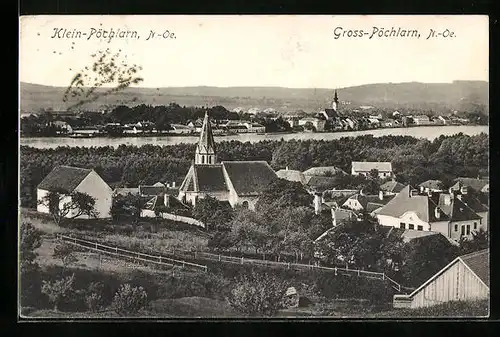 AK Pöchlarn, Ortsansicht mit Kirche und Fluss