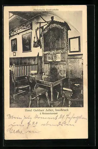 AK Innsbruck, Hotel Goldener Adler, Historische Goethestube