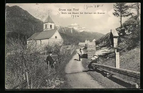 AK Mauern b. Steinach, Abgelegene Strasse mit Kirche