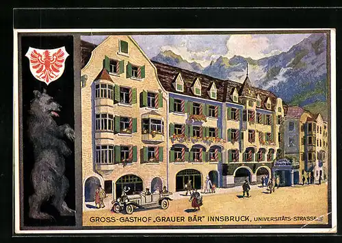 AK Innsbruck, Gross-Gasthof Grauer Bär an der Universitäts-Strasse