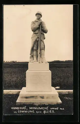 AK Vignacourt, Monument offert par la Commune aux Allies