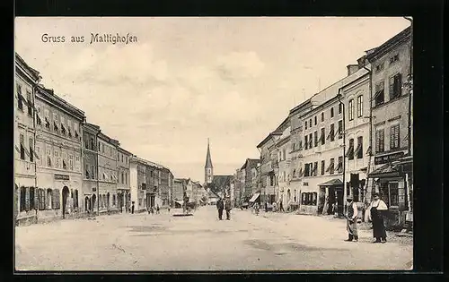 AK Mattighofen, Marktplatz mit Geschäften