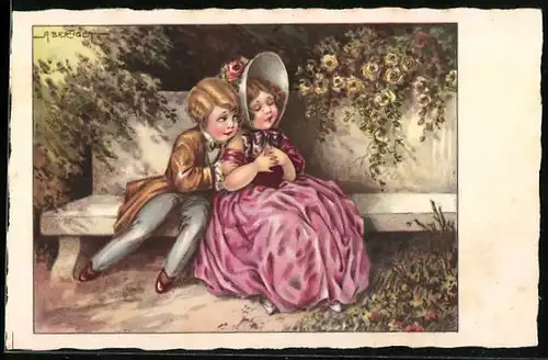 Künstler-AK A. Bertiglia: Pärchen sitzt auf einer Bank