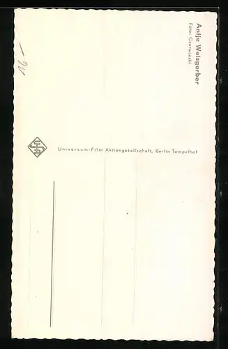 AK Schauspielerin Antje Weisgerber in weisser Bluse mit Schleife, Autograph