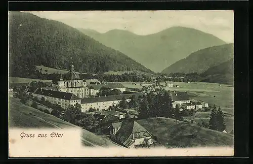 AK Ettal, Teilansicht aus der Vogelschau