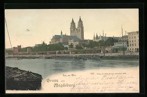 AK Magdeburg, Ostseite des Doms von der Elbe aus