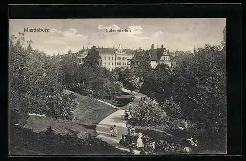 AK Magdeburg, Spaziergänger im Luisengarten