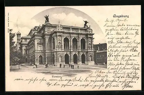 AK Augsburg, Passanten vor dem Theater