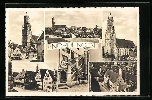 AK Nördlingen, Kirche, Rathaus, Panorama