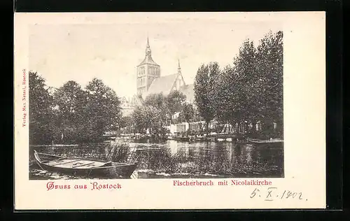 AK Rostock, Fischerbruch mit Nicolaikirche