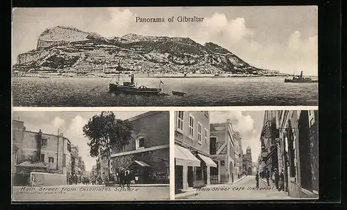 AK Gibraltar, Panorama, Main Street from Casemates Street, Café Universal
