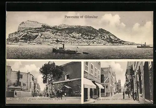 AK Gibraltar, Main Street from Casemates Square, Café Universal, Panorama