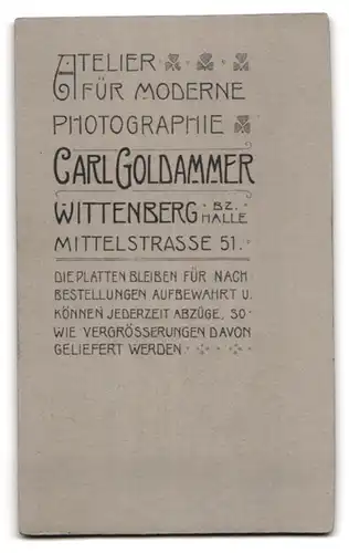 Fotografie Carl Goldammer, Wittenberg, Mittelstrasse 51, Uffz. in Uniform