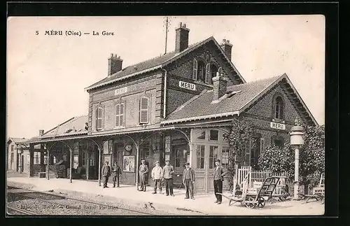 AK Méru, La Gare, Bahnhof