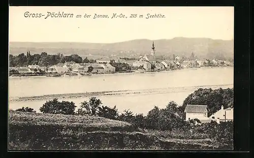 AK Gross-Pöchlarn, Totalansicht mit Donau