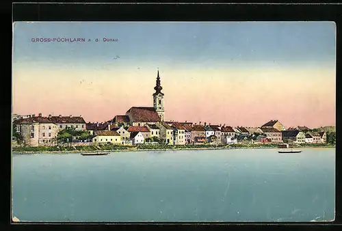 AK Gross-Pöchlarn a. d. Donau, Teilansicht mit Kirche
