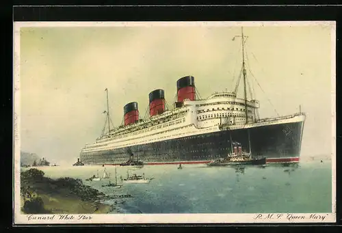 AK Passagierschiff R. M. S. Queen Mary mit Beibooten