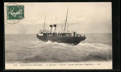 AK Boulogne-Sur-Mer, Le Paquebot Victoria faisant route pour l`Angleterre, Passagierschiff