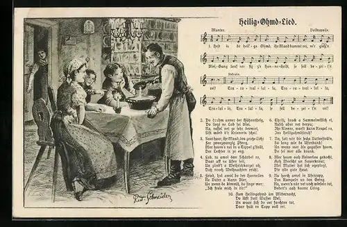 Künstler-AK Rudolf Schneider: Heilig-Ohmd-Lied, Familie beim Festessen