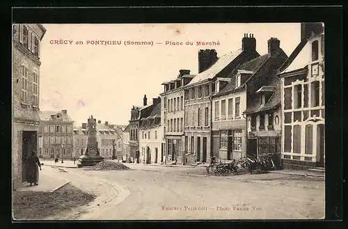 AK Crécy-en-Ponthieu, Place du Marché