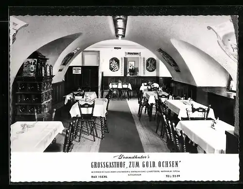 AK Bad Ischl, Brandhubers Gasthof zum goldenen Ochsen, Gaststube