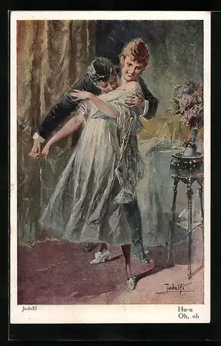 Künstler-AK Adolf (Jodolfi): Stürmischer Verehrer geht zum Angriff über