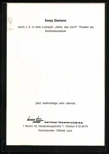 AK Schauspielerin Sonja Ziemann, Autograph