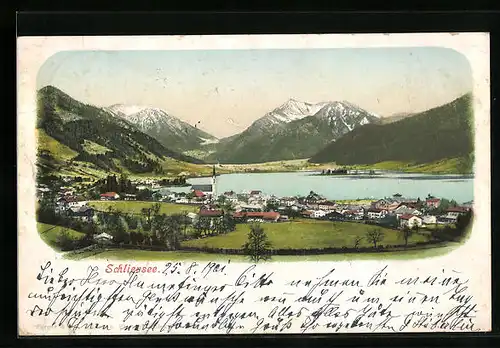 AK Schliersee, Panorama mit Bergen und See