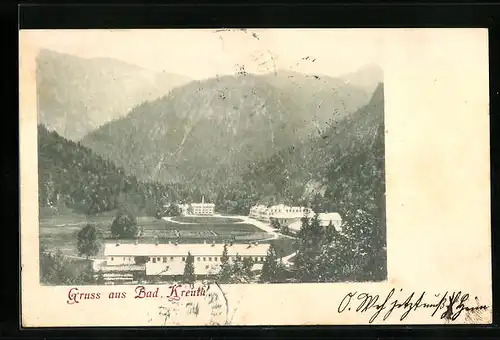 AK Bad Kreuth, Ortsansicht mit Bergen