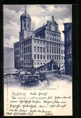 AK Augsburg, Rathaus mit Augustusbrunnen