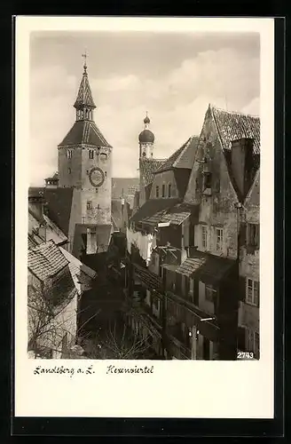 AK Landsberg a. L., Hexenviertel mit Kirche