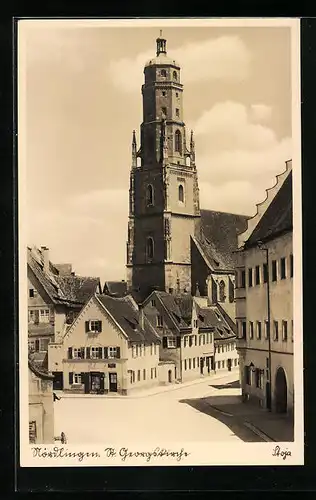 AK Nördlingen, Strassenpartie mit St. Georgskirche