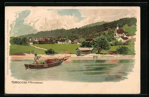 Künstler-AK Alexander Marcks: Herrsching am Ammersee, Blick vom See auf die Gemeinde