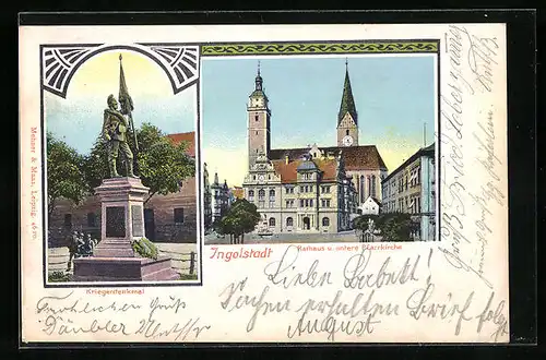 AK Ingolstadt, Rathaus und untere Pfarrkirche, Kriegerdenkmal