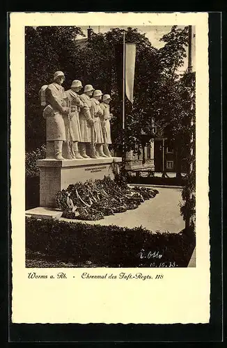 AK Worms a. Rh., Ehrenmal des Inft.-Regts. 118