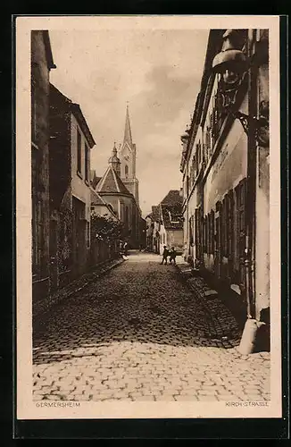 AK Germersheim, Kirch-Strasse mit Kirchturm