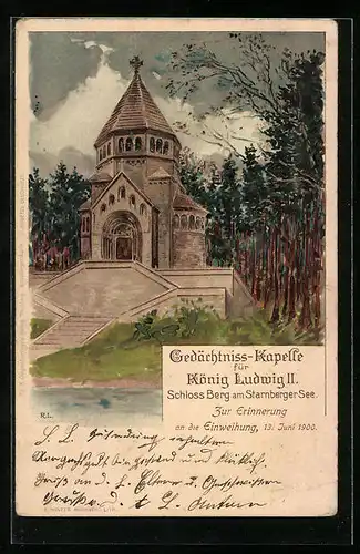 Künstler-AK Berg /Starnberger See, Gedächtnis-Kapelle für König Ludwig II.