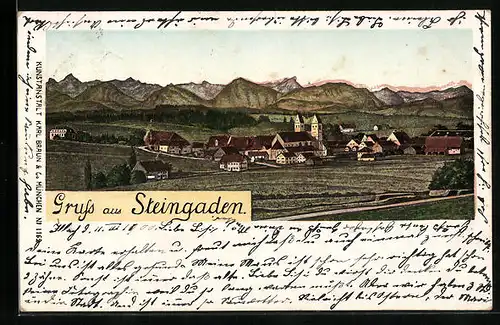 AK Steingaden, Gesamtansicht mit Gebirgspanorama