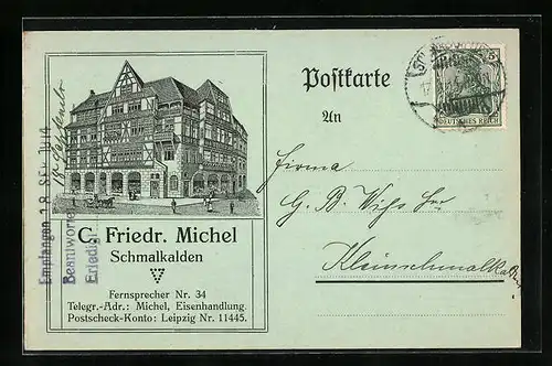 Lithographie Schmalkalden, Eisenhandlung von C. Friedr. Michel