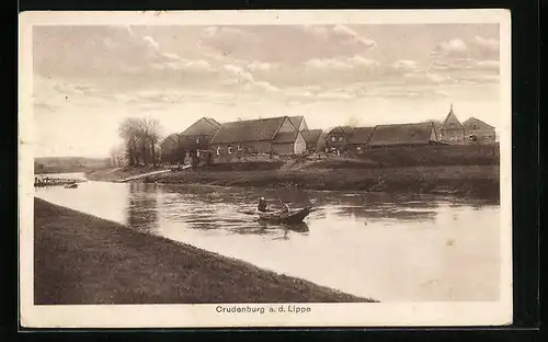 AK Crudenburg a. d. Lippe, Flusspartie gegen Ort