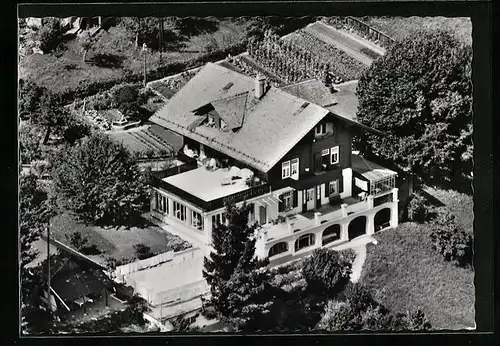 AK Hondrich b. Spiez, Fliegeraufnahme Hotel Ferienheim Freyberg